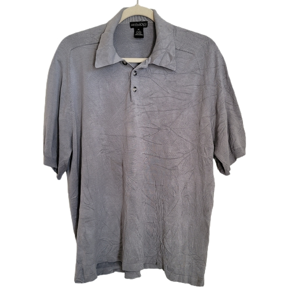 Anthology Polo Shirt M Medium Gray Silk Short Sleeve